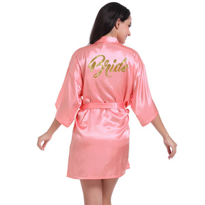 Wholesale Satin Bride And Bridesmaid Robe Luxury Gold Glitter Wedding Bathrobe XL Size Sexy Short Design