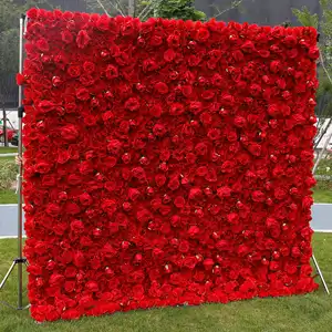 AFW085 ستارة حائط ثلاثية الأبعاد, ستارة حائط من حرير الورد الأحمر 8 أقدام x8ft