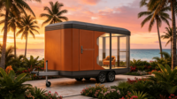 Maison mobile portable de luxe en verre pour glamping, mini-maison préfabriquée, cabane de villégiature de plage, maison d'hôtes insulaire en acier