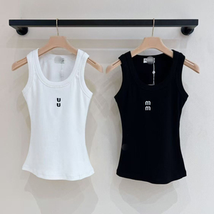 Débardeur côtelé tricoté sans manches pour <span class=keywords><strong>femme</strong></span>, décontracté, en spandex, avec logo brodé, respirant, idéal pour le fitness et la course à pied - Product Image 2
