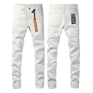 Jeans Americani di Alta Qualità Skinny Straight in Denim Nero Slim Fit di Marca alla Moda con Effetto Usurato e Strappi per Uomo - Product Image 3