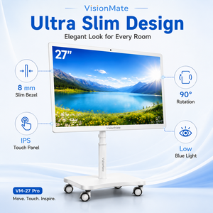 Portable Android Smart TV On Wheels Touch Screen Monitor With Camera For Live Streaming Video Conference