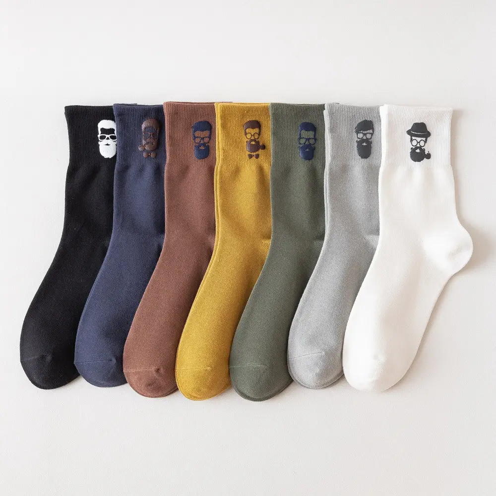 2022 New design solid color winter socks men hot stamping business head cotton tube men's socks