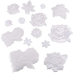 Étiquette brodée sur ordinateur, motif fleur de rose blanche pure, pour rideau d'hôtel, drap de <span class=keywords><strong>lit</strong></span>, tissu de housse, patch, design trou de fumée, fil à broder - Product Image 1