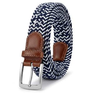 <span class=keywords><strong>Ceinture</strong></span> de golf en <span class=keywords><strong>cuir</strong></span> décontractée personnalisée exclusive avec sangle tressée rayée, élastique extensible et boucle à ardillon cousue, longueur 48 pouces - Product Image 1