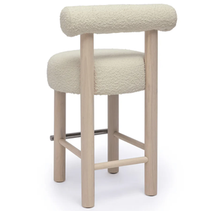 Taburete de Bar Moderno Carla con Tapicería de Terciopelo o Bouclé Texturizado, Estructura de Madera Sólida, Uso Comercial - Product Image 2