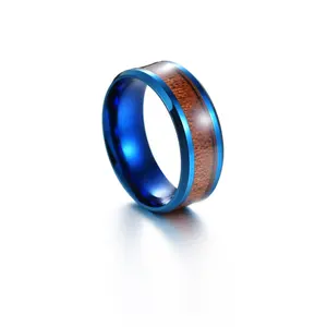 Ziming Aangepaste Ontwerp Teak Hout Ingelegd Titanium Staal Unisex Romantische Liefde Hip Pop Ring Fabriek Groothandel