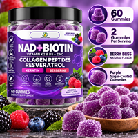 Gummies multi-nutriments NAD avec Resvératrol, Berbérine, Biotine, Collagène et Mélange de Vitamines K2 et D3 pour la Santé des Cheveux, de la Peau, des Ongles et des Articulations