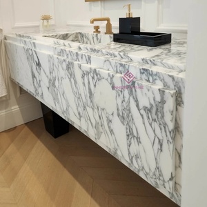 Lavabo Sospeso di Lusso Personalizzabile in Marmo Rosa Cristallo da 72 Pollici con Gonna da 16 Pollici per Bagni Residenziali su Misura e Commerciali di Boutique - Product Image 6