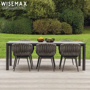 WISEMAX 현대적인 스타일 알루미늄 프레임 테이블 파티오 대화 야외 정원 가구 방수 짠 로프 식당 의자