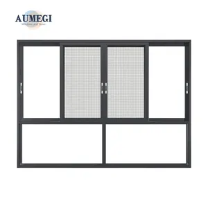 Aumegi Soundproof Aluminum Aluminum Framed Double Glazed Sliding Window Modern Design Sliding Metal Window Grills Design