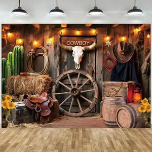 Fondo Fotográfico del Viejo Oeste, Decoración de Fiesta con Diseño de Vaqueros y Madera Rural, Personalizable para Cumpleaños Infantiles y Baby Shower - Product Image 5