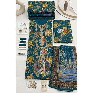 Ensemble de costume en tissu lawn brodé sur le devant pour femme, avec pantalon assorti, élégant - Product Image 3