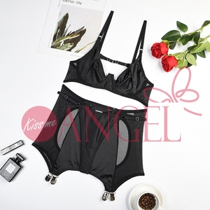 KISS ME ANGEL nouvelle mode col en V profond maille épissage push up poitrine ceinture réglable jolie fille sexy soutien-<span class=keywords><strong>gorge</strong></span> culotte ensemble images - Product Image 4