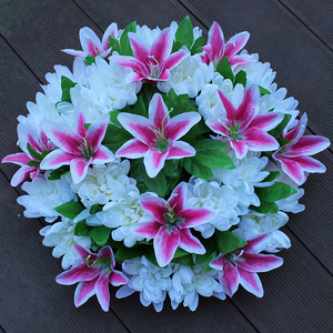 <span class=keywords><strong>Flores</strong></span> Funerarias Artificiales Ecológicas CAWELL, Lirio y Crisantemo, 45 cm <span class=keywords><strong>de</strong></span> Diámetro, Coronas <span class=keywords><strong>para</strong></span> <span class=keywords><strong>Cementerio</strong></span>, Decoración, Color Personalizado - Product Image 2