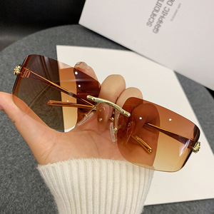 Leopard Frameless <b>Square</b> <b>Sunglasses</b> Gold Metal UV400 Unisex PC Lens Type 3 Sunshades - Product Image 1
