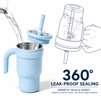 Gobelet mignon de 14 oz avec poignée et paille pour filles et enfants à l'école, en acier inoxydable 18/8, anti-fuite et anti-transpiration