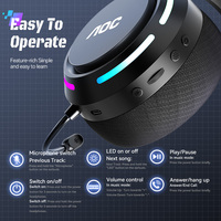 Casque de jeu AOC avec haut-parleur de 60 mm, casque stéréo sans fil avec Bluetooth 6.0, modes sonores 3EQ pour PC, jeux, musique, films