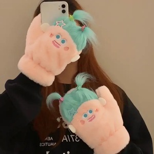 ถุงมือฤดูหนาวน่ารักสำหรับเด็กผู้หญิง บุขนแกะหนานุ่ม อุ่นสบาย แบบไร้นิ้ว ป้องกันลม กันหนาว - Product Image 4