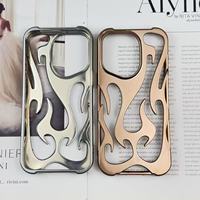 Funda de teléfono con llama de fuego ahuecada de alta calidad para Samsung A16 A15 A14 A54 A55 A06 cubierta blanda galvanizada dorada y plateada