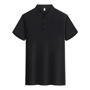 Camisa polo de manga corta de poliéster de secado rápido, ropa de trabajo negra para hombre, uso diario, color sólido - Product Image 1