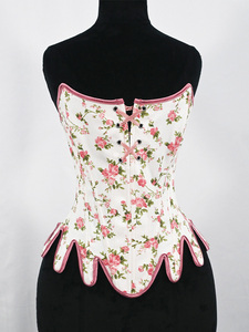 Corsé vintage con estampado floral para mujer, top sin tirantes con bajo de pétalos, corsé con cordones y varillas, entrenador de cintura, disfraz de escenario - Product Image 1