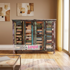 Buffet de rangement vintage en bois massif recyclé et récupéré, avec deux portes, artisanal, pour hôtel ou ferme - Product Image 3