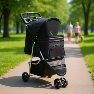 Poussette pour animaux Vevor, capacité 35 lb, 3 roues avec freins rotatifs, pour chiens et chats, avec panier de rangement et porte-gobelets - Product Image 2