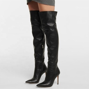 Pure Color Thin High Heels Pointed Toe Fashion <b>Boots</b> Long Thigh High Zipper Customized Big Size 48 - Product Image 1