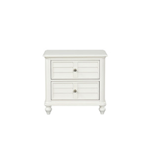 Table de chevet de style côtier avec tiroirs à queue de pie, finition blanc antique, meubles de chambre à coucher - Product Image 3