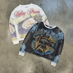 T-shirt thermique gaufré à manches longues pour homme avec impression DTG graphique, effet délavé vintage et usé, en maille gaufrée thermique à manches longues - Product Image 5