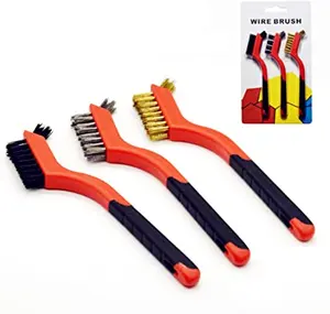 Red Wire Brush Set Brass with Curved Handle Grip for Deep Cleaning,Rust Removal,Paint Scrubbing