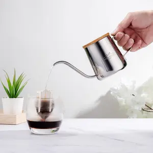 MERMOO YILAN gümüş Gooseneck cezve 350ml Mini paslanmaz çelik kahve makinesi el filtre kahve makinesi kahve su ısıtıcısı üzerine dökün