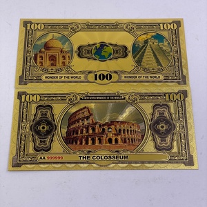 Billet <span class=keywords><strong>de</strong></span> <span class=keywords><strong>banque</strong></span> en PET plaqué or 100 dollars, étanche, sur le thème <span class=keywords><strong>des</strong></span> Sept Merveilles <span class=keywords><strong>du</strong></span> <span class=keywords><strong>Monde</strong></span>, pour collection, vente en gros - Product Image 2