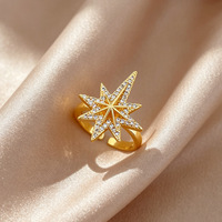 Bague ajustable en laiton étoile à huit branches style dessin animé minimaliste pour femme et couple, certifiée GRA, électroplaquée