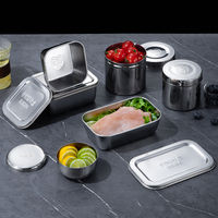 Conteneur à échantillons alimentaires multifonctionnel en acier inoxydable 304 de style coréen moderne avec couvercle métallique pour cuisines, restaurants, cantines et écoles