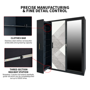 Armoire en acier en gros pour chambre à coucher, placard métallique, fournisseur chinois, armoire de rangement pour vêtements, Almirah en acier avec miroir - Product Image 3