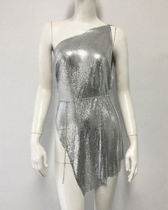 Ropa de mujer caliente europea y americana, vestido de Metal, chica Sexy, falda con tirantes de diamantes de imitación, hombro inclinado - Product Image 3