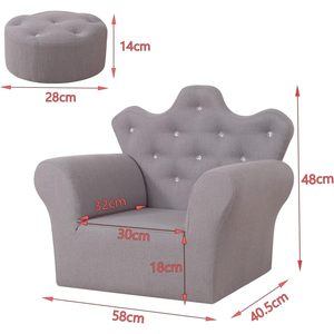 Silla Infantil de Lino de Alta Calidad PWTJ con Otomana, Respaldo con Botones de Cristal, Sofá Infantil Tapizado - Product Image 5