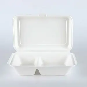 100% Biodegradable डिस्पोजेबल Takeaway 2 डिब्बे दोपहर के भोजन के बॉक्स सीपी