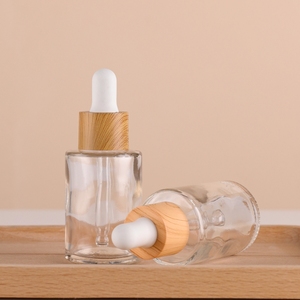 בקבוק זכוכית שקוף עם טפטפת, 30 מ\\\"ל/50 מ\\\"ל, עם מכסה עץ, לשמנים אתריים, טיפות עיניים וקרמים לטיפוח העור - Product Image 3