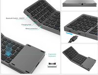 B089T Keyboard Mini Portabel Lipat Tiga 64 Tombol Nirkabel dengan Touchpad Bahasa Inggris untuk Laptop, IOS, Android, iPad
