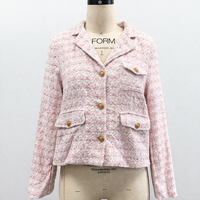 Veste courte en tweed pour femme, manches longues, boutonnée, élégante, pour le bureau, fabricant OEM