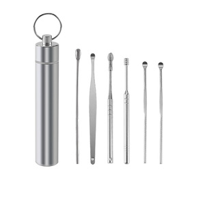 Cure-oreille en acier inoxydable, nettoyeur d'oreilles avec ressort, cure-oreille rotatif à double tête, ensemble de 6 outils de nettoyage des oreilles pour usage domestique. - Product Image 3