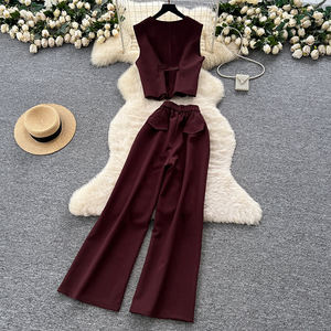 Femmes dames <span class=keywords><strong>pas</strong></span> <span class=keywords><strong>cher</strong></span> 2 pièces ensemble rétro automne tenue sans manches gilet avec taille haute <span class=keywords><strong>pantalon</strong></span> fuselé décontracté <span class=keywords><strong>Chic</strong></span> deux pièces ensemble - Product Image 2