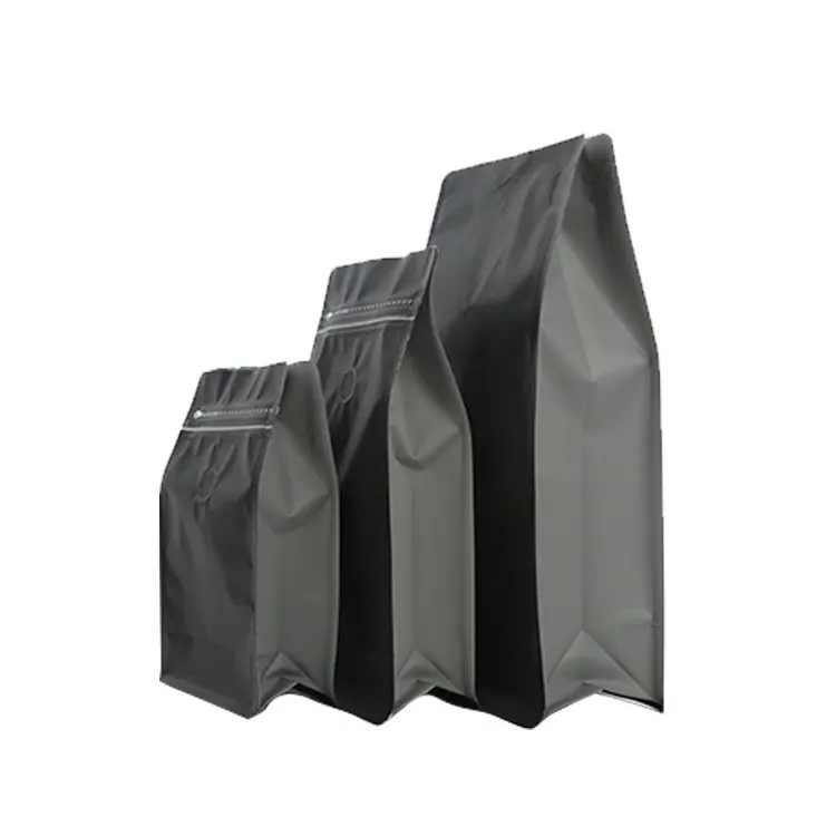 Bolsas de plástico con cremallera para café, bolsas con estampado personalizado de fábrica, color negro, 250g, 500g, 1kg, fondo plano