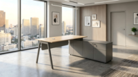 Estación de Trabajo de Oficina en Forma de L Contemporánea con Gabinete de Almacenamiento Integrado, Escritorio Moderno para Gerentes, Muebles de Oficina Comerciales