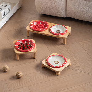 Doe Pet Bol en céramique pour chien, design champignon rouge, pour alimentation lente, surélevé, personnalisable avec support - Product Image 2