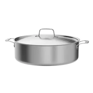 Multi-Ply Clad Deep Saute Pan Low Cooking Pot Stainless Steel Frying Pan With Lid