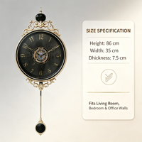 Horloge murale vintage de luxe avec pendule - Décoration moderne de luxe légère pour salon, entrée, horloge murale silencieuse sans tic-tac